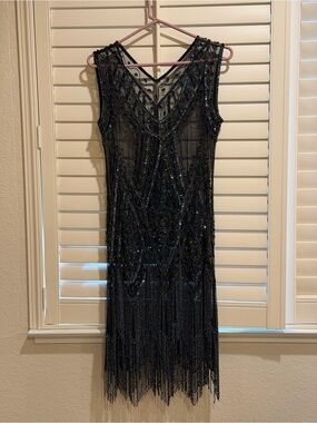 Vintage Navy Beaded Flapper Dress